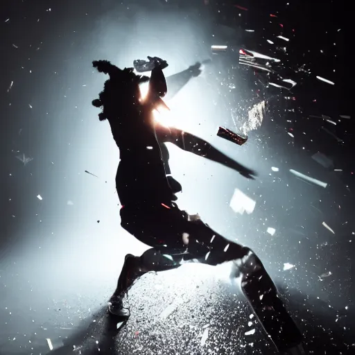 Image similar to studio photography of an idol getting smashed into pieces, dramatic lighting