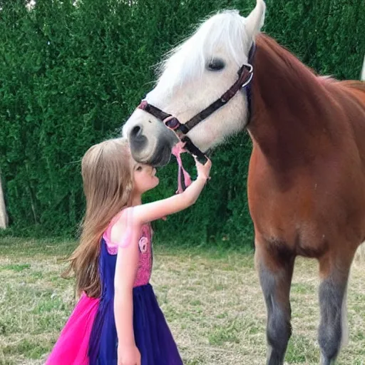 Image similar to a horse mounting a little girl