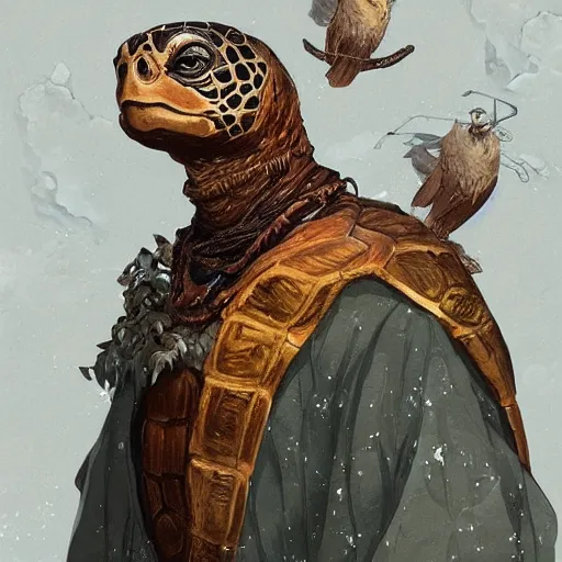 Prompt: a detailed portrait of a turtle druid, by victo ngai and greg rutkowski, digital art, realistic painting, very detailed, fantasy, dnd, trending on artstation