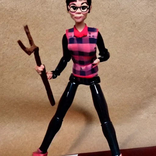 Image similar to full figure, audrey hepburn cos play lumberjack, stop motion vinyl action figure, plastic, toy, butcher billy style