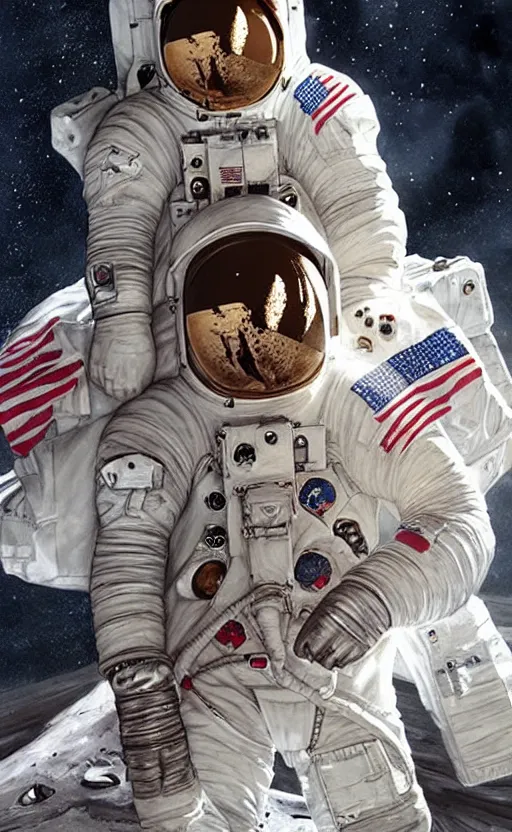 Prompt: a beautiful artwork half-body portrait of an astronaut on the moon, by greg rutkowski and jesper ejsing and raymond swanland, featured on artstation, wide angle, vertical orientation