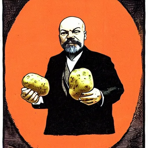 Prompt: Lenin eating potato