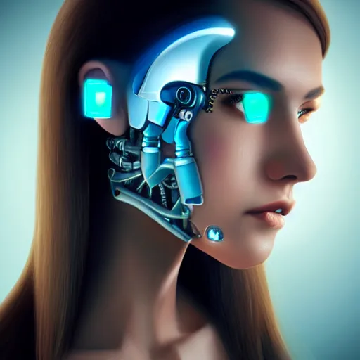 Prompt: young lady cyborg, bioorganic concept, beautiful face
