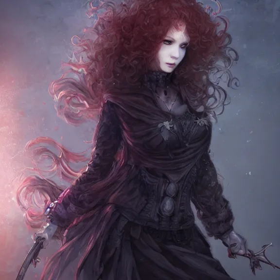 Image similar to christina hendricks!!!!! goth!!!!!, tankoban, 4 k, tone mapping, akihiko yoshida, james jean andrei riabovitchev marc simonetti, yoshitaka amano, long hair, curly, h. hydrochaeri