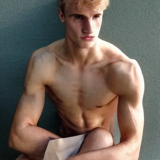 Image similar to “a realistic detailed photo of a guy who is an attractive humanoid who is half robot and half humanoid, who is a male android, Jack Laugher, shiny skin, posing like a statue, blank stare”