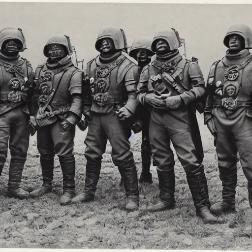 Prompt: world war 2 portrait photo, full body, of a single warhammer 4 0 k space marine taking posing with american troops, rosenthal, baltermants, kerlee, vaccaro