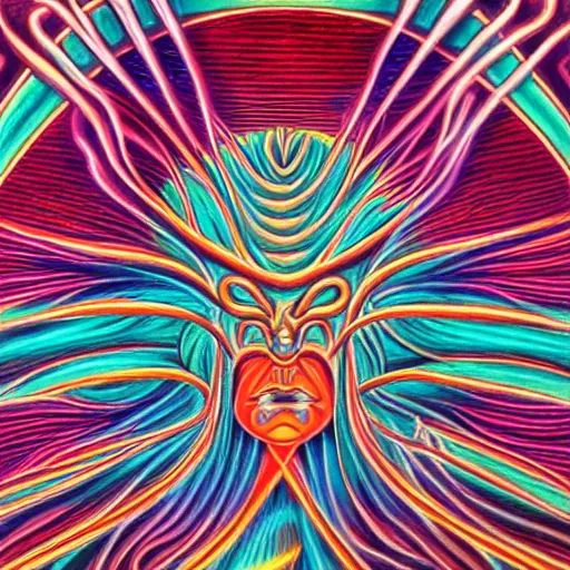 Image similar to Sneeze in the art style of Alex Grey,