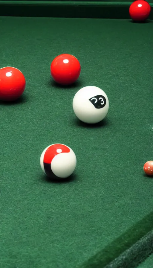 Image similar to ultra realistic billiard ball on green felt pool table with reflection of face, ray tracing, ultra detail, low depth of field, 5 0 mm camera
