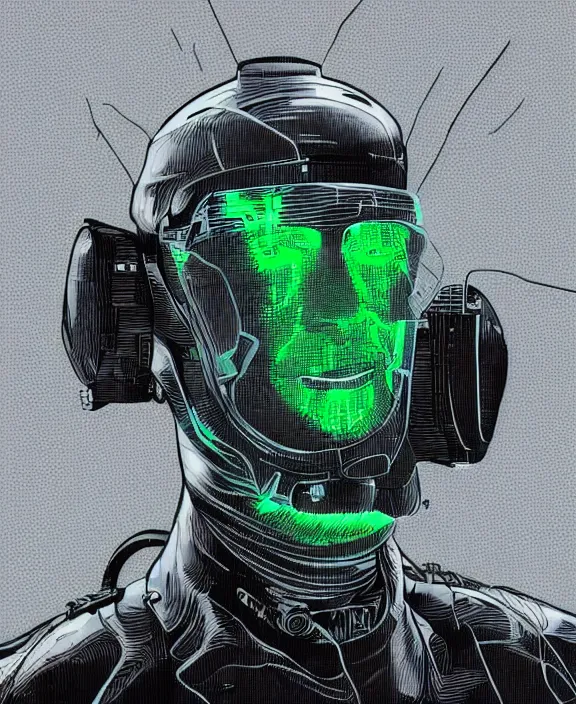 Prompt: Elon Musk as a borg drone by Moebius, 4k resolution, detailed
