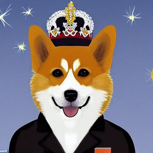 Prompt: a £ 5 but the portrait of the queen has been replaced by a happy corgi