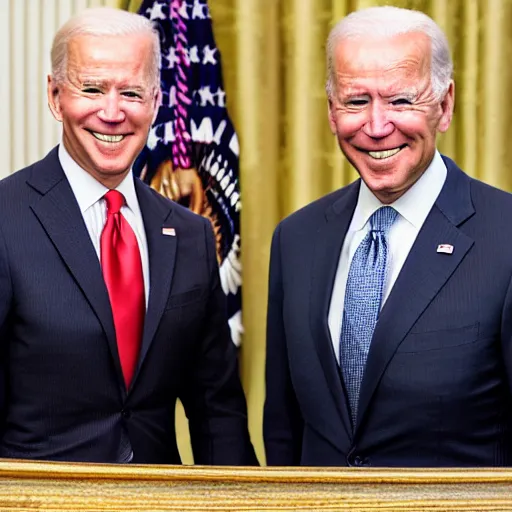 Image similar to professional photograph of a baby monkey wearing a suit and joe biden standing next to each other in the white house, very detailed, very intricate, 8 k,