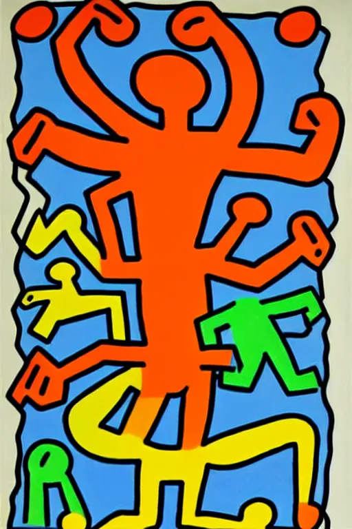 Prompt: A muscular man by Keith Haring, colorful.