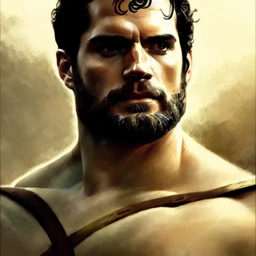 Image similar to henry cavill as a greek gladiator, gorgeous, amazing, muscular, intricate, highly detailed, digital painting, artstation, concept art, sharp focus, illustration, art by greg rutkowski and alphonse mucha