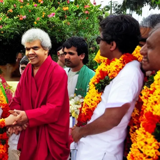 Prompt: sathya sai baba and flowers