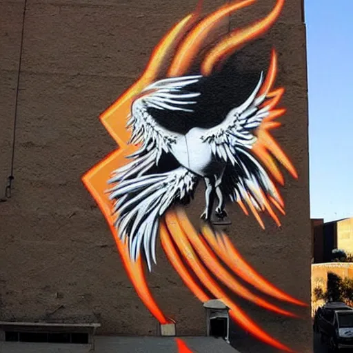 Image similar to Phoenix, street art by bansky