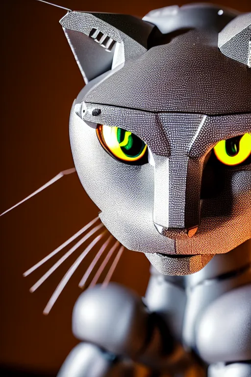 Prompt: detaled macro photo of the robocat, symmetry, awesome exposition, very detailed, highly accurate, intricate, professional lighting diffracted lightrays, 8 k, sense of awe, science magazine cover