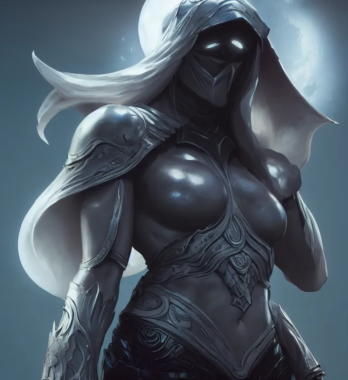 Image similar to female moon knight, hyper detailed, digital art, trending in artstation, cinematic lighting, studio quality, smooth render, unreal engine 5 rendered, octane rendered, art style by klimt and nixeu and ian sprigger and wlop and krenz cushart