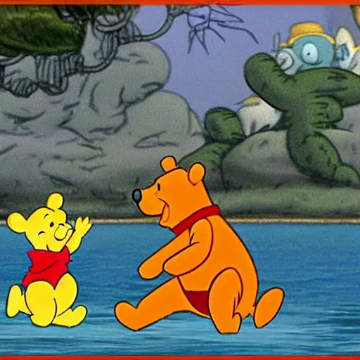 Image similar to winnie the pooh as godzilla attacking shanghai