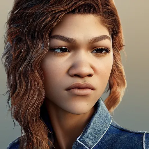 Image similar to hyperrealistic mixed media high resolution image of zendaya, sweating, stunning 3 d render inspired art by jamie salmon and istvan sandorfi and unreal engine and greg rutkowski, dim volumetric lighting, 8 k octane beautifully detailed render, post - processing, extremely hyper - detailed, intricate, highly detailed attributes, cinematic lighting