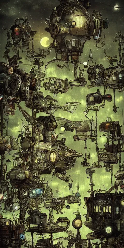 Image similar to a sci - fi junkyard scene by alexander jansson