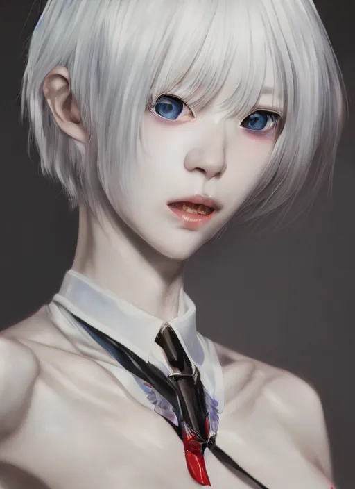 Prompt: albino rei ayanami, fluent composition, concept art, ambient light, 4 k, intricate details, highly professionally detailed, cgsociety, highly detailed -