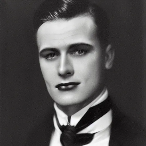 Prompt: a black and white closeup of a man in a suit and tie, a colorized photo by george hurrell, dribble, vorticism, 1 9 2 0 s, studio portrait, handsome