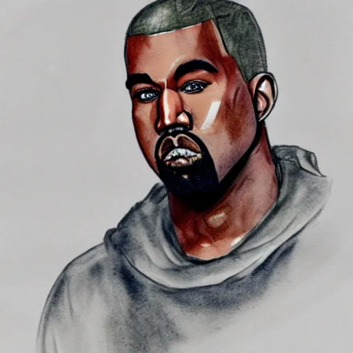 Image similar to a full body drawing of Kanye West in the style of Hideaki Anno, watercolor, animation, concept art