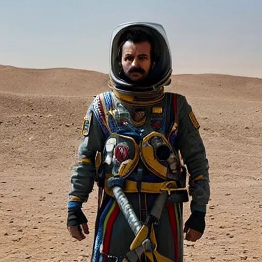 Image similar to kurdish astronaut in a movie directed by christopher nolan, movie still frame, promotional image, imax 7 0 mm footage