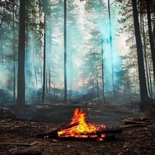 Prompt: A realistic photo of a fire in the forest
