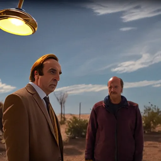 Prompt: burial of Saul Goodman, cinematic lighting, better call Saul scene