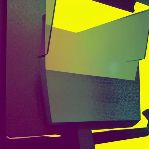 Prompt: closeup of a glitchy desktop monitor. yellow background. illustration, artstation.
