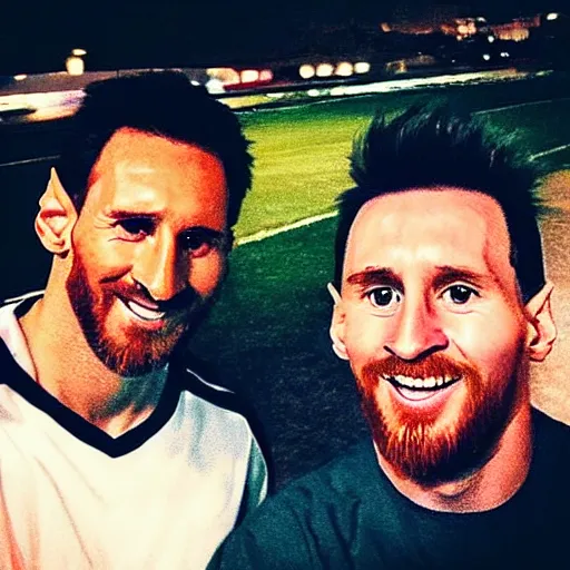 Image similar to just took a photo with a Lionel Messi, viral photo, instagram photo, the camera flash is bright in his face,