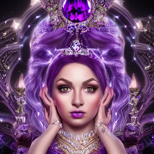 Image similar to portrait princess of amethyst, glowing, ornate and intricate purple jewelry, jaw dropping beauty, glowing background lighting, purple accent lighting, hyper detailed, fairy tale, 4 k octane render