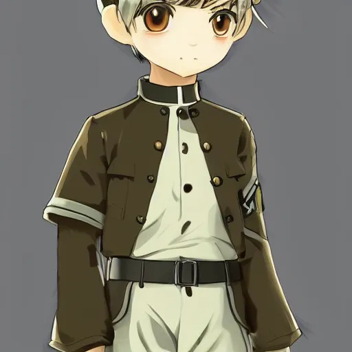 Image similar to beautiful little boy in nazi uniform posing. made in abyss art style, inspired by kris from deltarrune, cute detailed artwork, anatomically correct, soft details, ilya kuvshinov, reflection, perfect composition, portrait, illumination, digital art, detailed anime soft face, symmetrical face