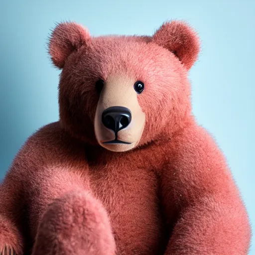 Prompt: a bear in a pink background, studio lighting