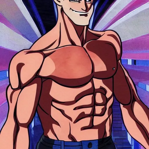 Image similar to Still of Andrew Garfield with a very muscular body type, anime art, anime style