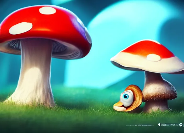 Prompt: a cute dr seuss creature sitting next to a mushroom, dof, artgerm lau, wlop, rossdraws, artstation, cgsociety, concept art, octane render, unreal engine, 4 k, 8 k