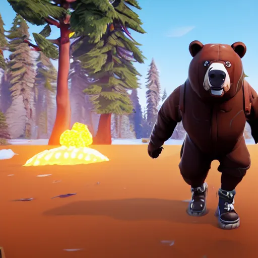 Prompt: a man wearing a bear hat as a fortnite character, screenshot from fortnite, 3 d unreal engine render