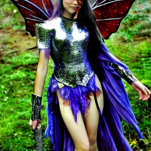 Image similar to photo of a beautiful fairy warrior with sparkly armour