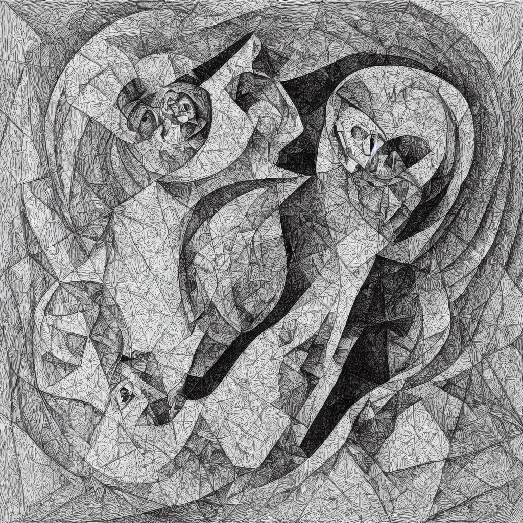 Image similar to subconscious psyche portrait by escher