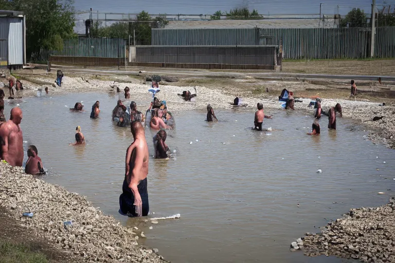 Image similar to people bathing in industrial wastewater