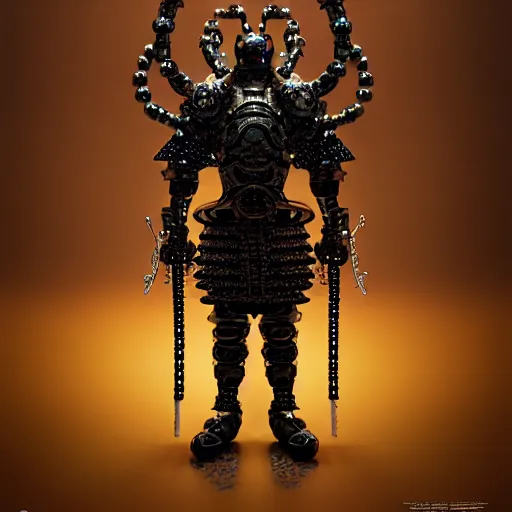 Prompt: cyber black samurai made of pearl beads : by michal karcz, daniel merriam, victo ngai and guillermo del toro : ornate, dynamic, particulate, intricate, elegant, highly detailed, centered, artstation, smooth, sharp focus, octane render