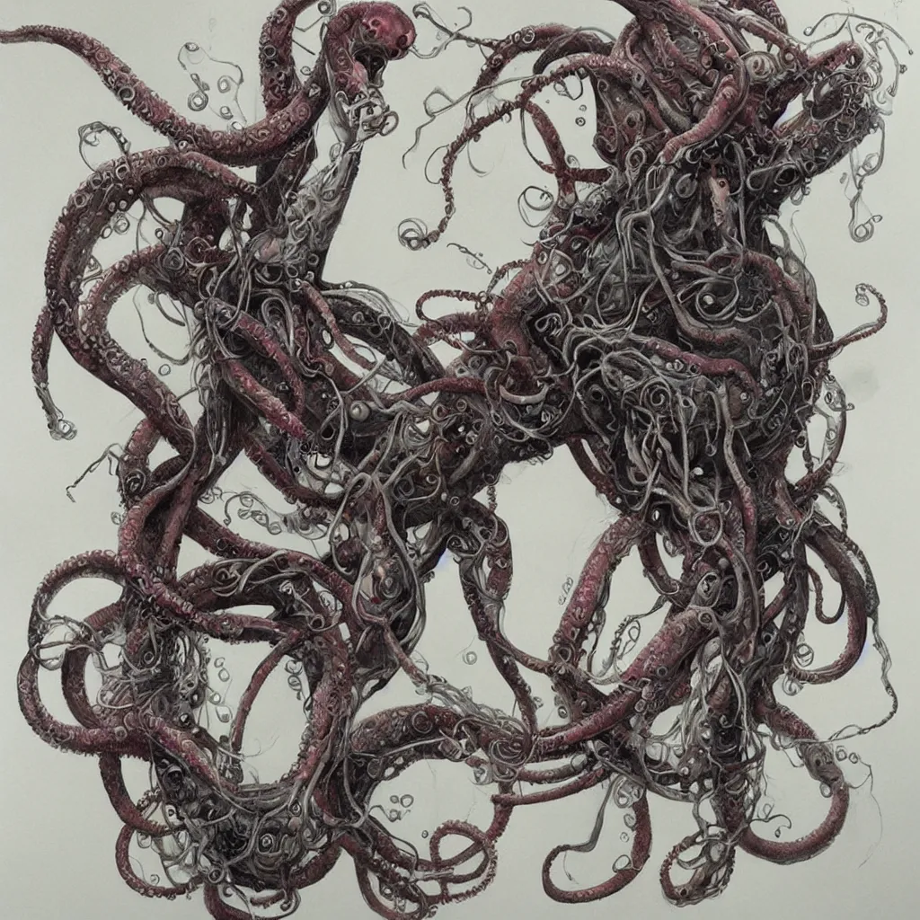 Image similar to Painting, Creative Design, Human octopus hybrid, Biopunk, Body horror, by Marco Mazzoni