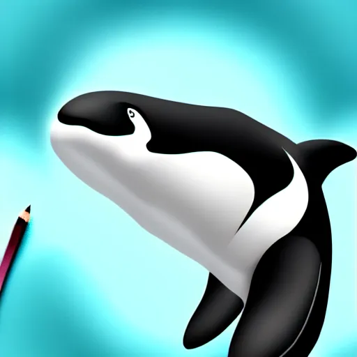 Image similar to a person transforming into and orca pooltoy, hd, drawing, digital art