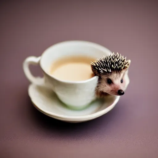 Image similar to baby hedgehog in a teacup, photography, minimalistic, 8 k