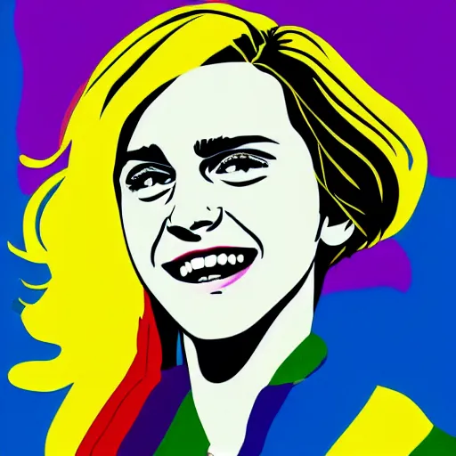 Image similar to rainbow smiling happy emma watson age 1 7 as hermione. pop art.