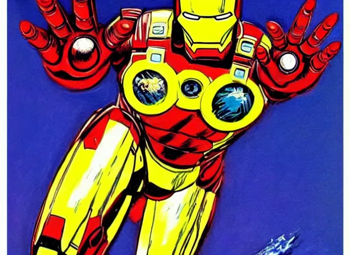 Prompt: iron man illustrated by basil gogos