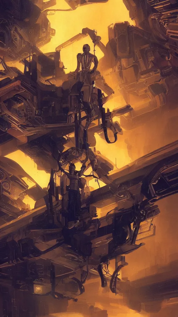 Image similar to concept art, retro - futurist pilot portrait, imperious, heroic, dramatic neon lighting, eerie, mysterious, bladerunner, by gerald brom, james jean, syd mead, akihiko yoshida, cinematic