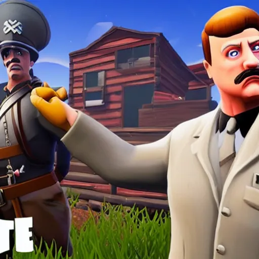 Image similar to screenshot of hitler in fortnite