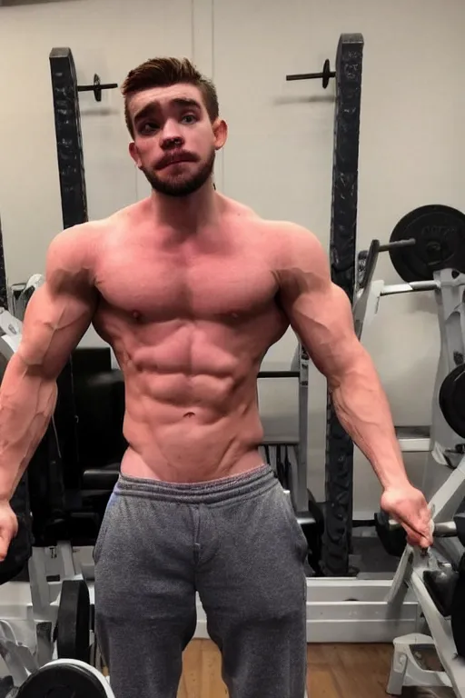 Prompt: 📷 Sean McLoughlan, Jacksepticeye is a jacked muscle builder gigachad